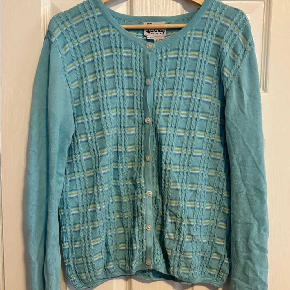 Lilly Pulitzer Aqua Plaid Cardigan